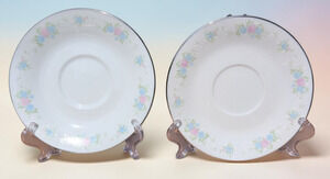 China Garden Prestige China Saucers 6" Floral Platinum Trim Set of 2